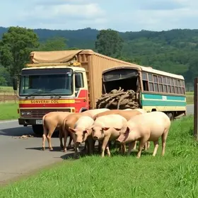 caminhão carregado com porcos
